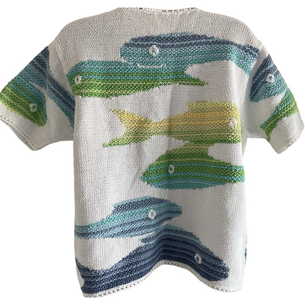 Susan Bristol Hand Knit Fish Cardigan S Coastal Beach Short Sleeve - Picture 3 of 8